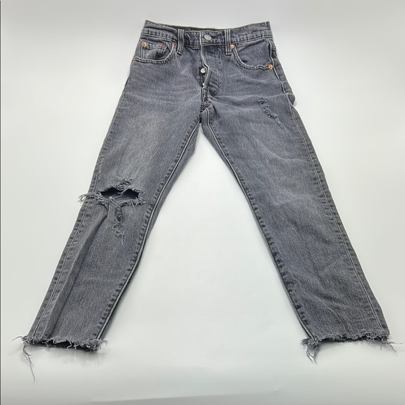Levi's 501 Distressed Skinny Jeans Women's 23 Gray Cotton Button Up Light Fade - Picture 1 of 16